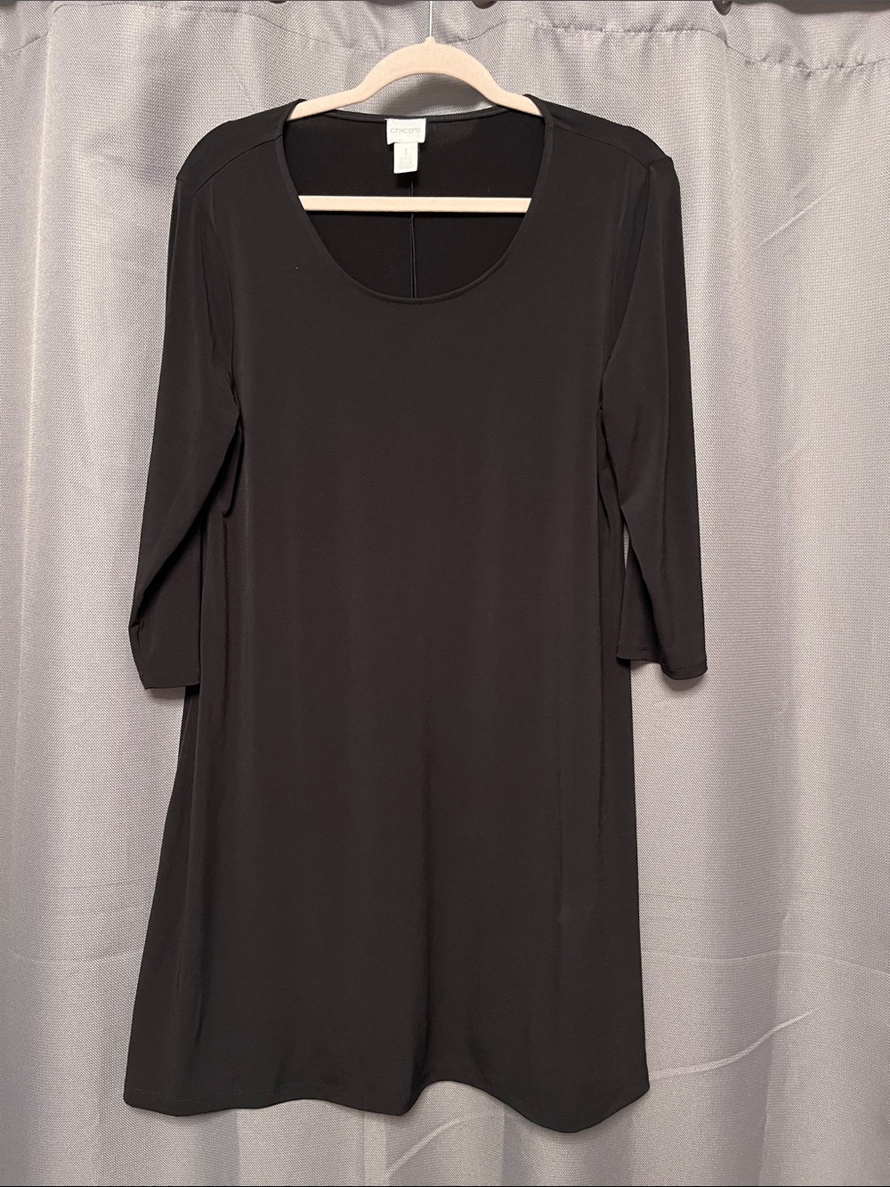 Chico's Black Scoop-Neck Mini Dress with 3/4 Sleeves